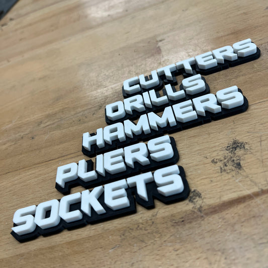 Toolbox Badges - Choice of 10 - Multiple Color Choices - Sharp Font