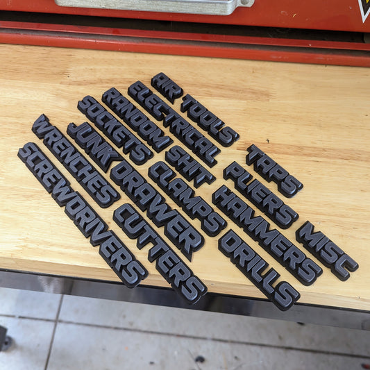 Custom Toolbox Drawer Emblems Set - Sharp Font - Choose