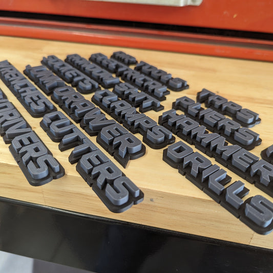 Custom Toolbox Drawer Emblems Set - Sharp Font - Choose