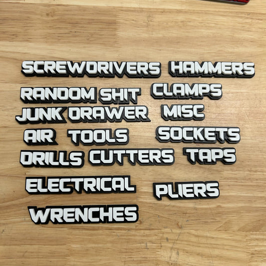 Sharp Toolbox Label Set - 14pcs - Multiple Color Choices