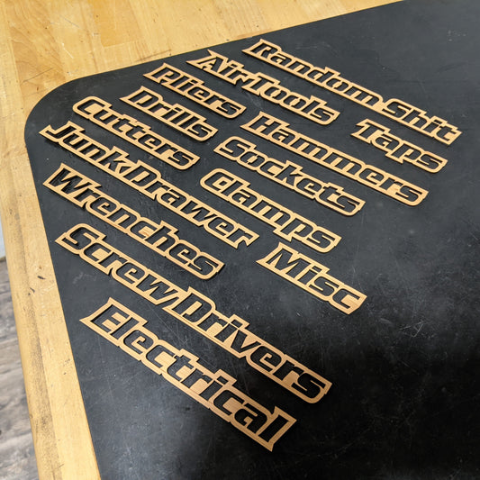 Custom Toolbox Drawer Emblems - CUSTOM 5 - Type Your Own - Grain Pattern - Italic Font