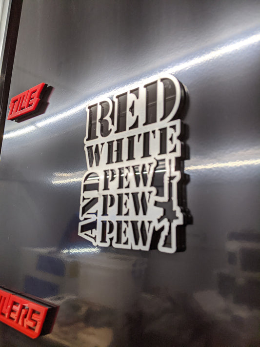 Red White and Pew Pew Pew Toolbox Emblem - Multiple Colors Available