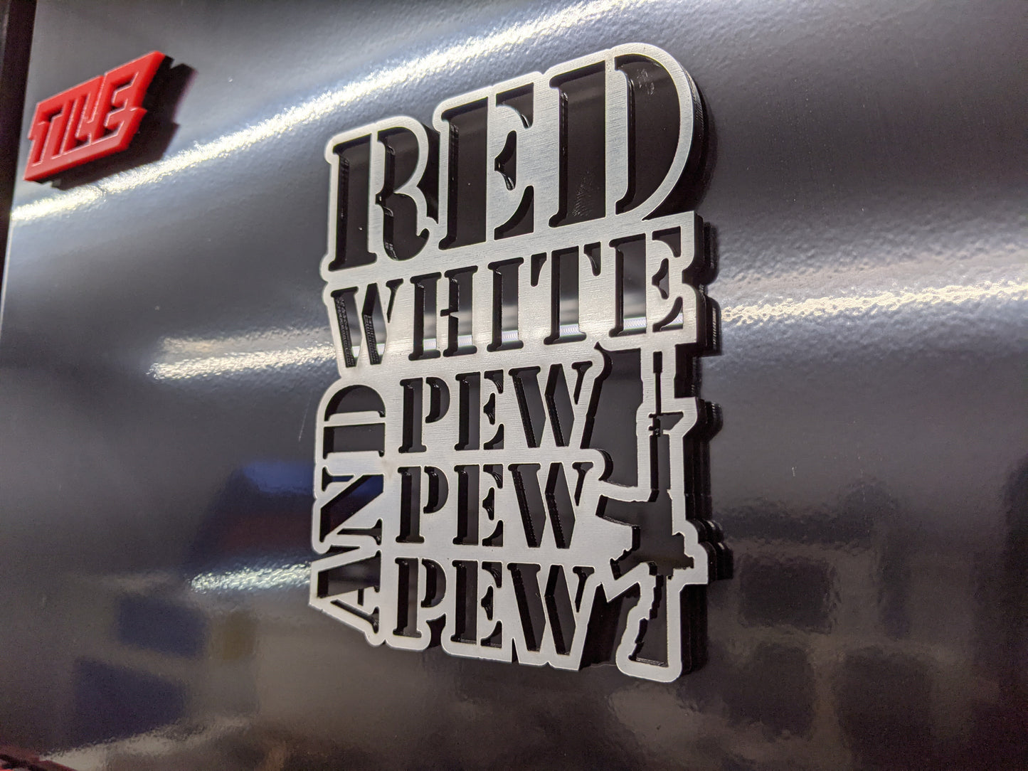 Red White and Pew Pew Pew Toolbox Emblem - Multiple Colors Available