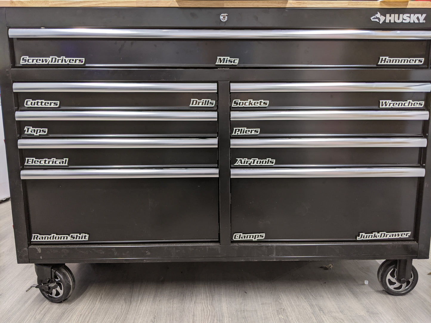 Custom Toolbox Drawer Emblems - 14 Piece Set As Shown - Italic Font