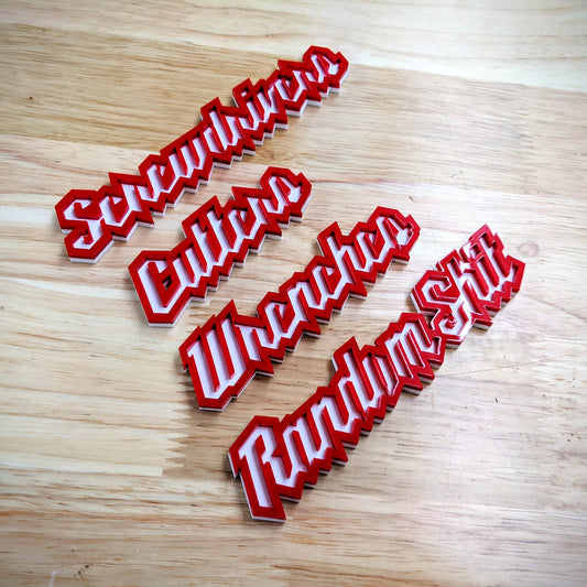 Toolbox Badges - Wisconsin Font - Choice of 5 - Dual Layer